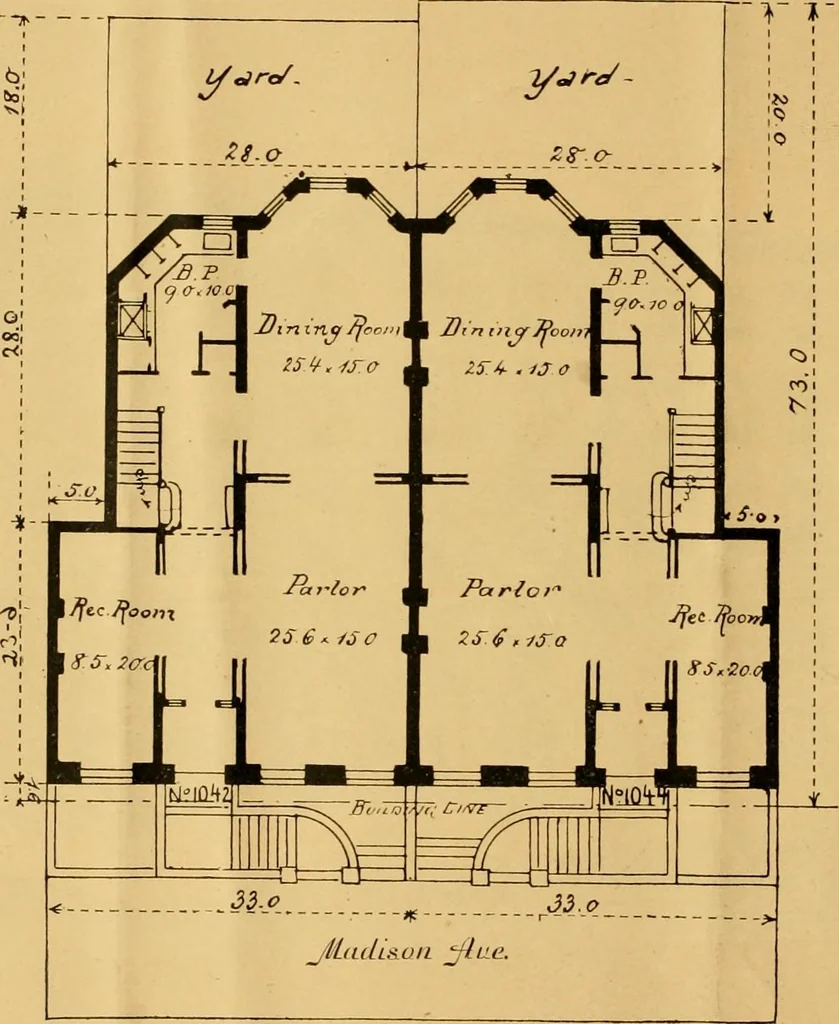 An illustration from Descriptions, diagrams and prices of twenty-one elegant new dwellings for sale on the crown of Lennox Hill., 1887, leaf 9