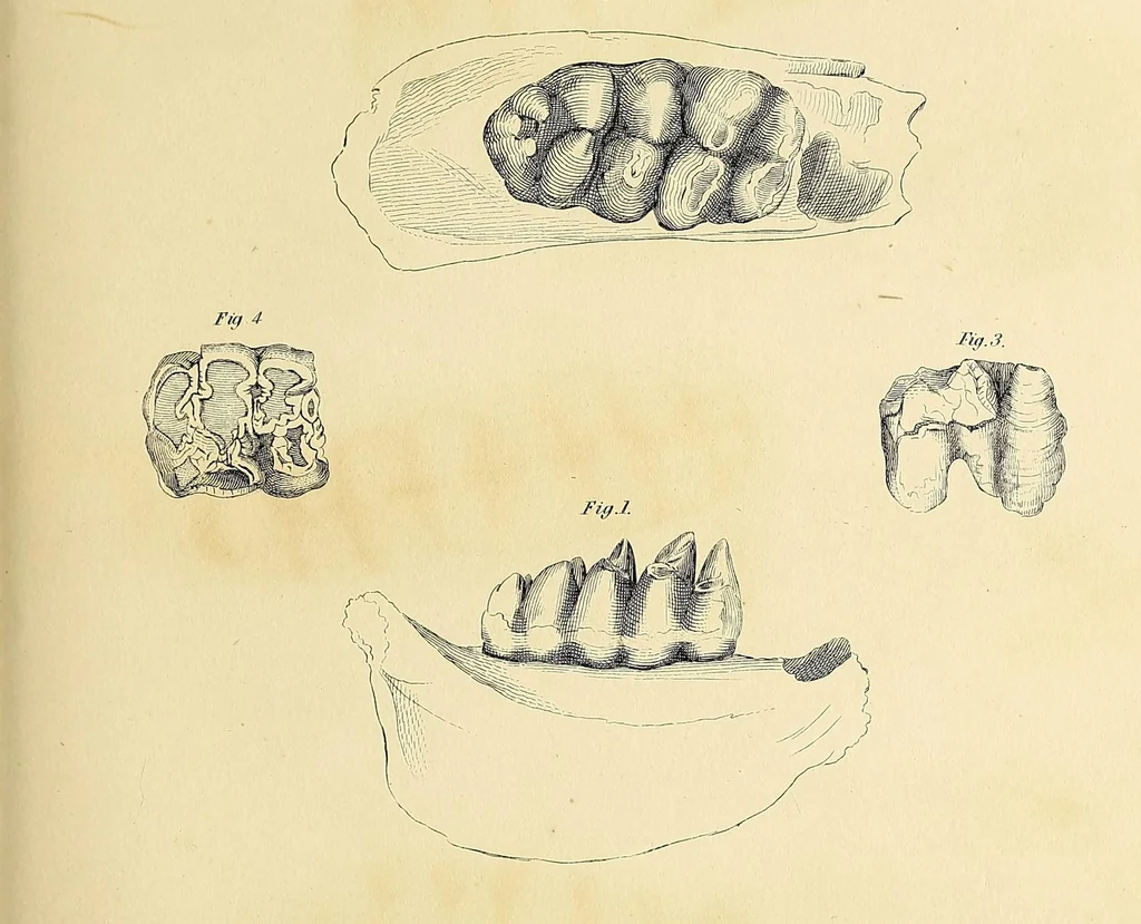 An illustration from Descriptions of the inferior maxillary bones of mastodons : in the cabinet of the American Philosophical Society : with remarks on the genus Tetracaulodon, etc., 1833, leaf 35