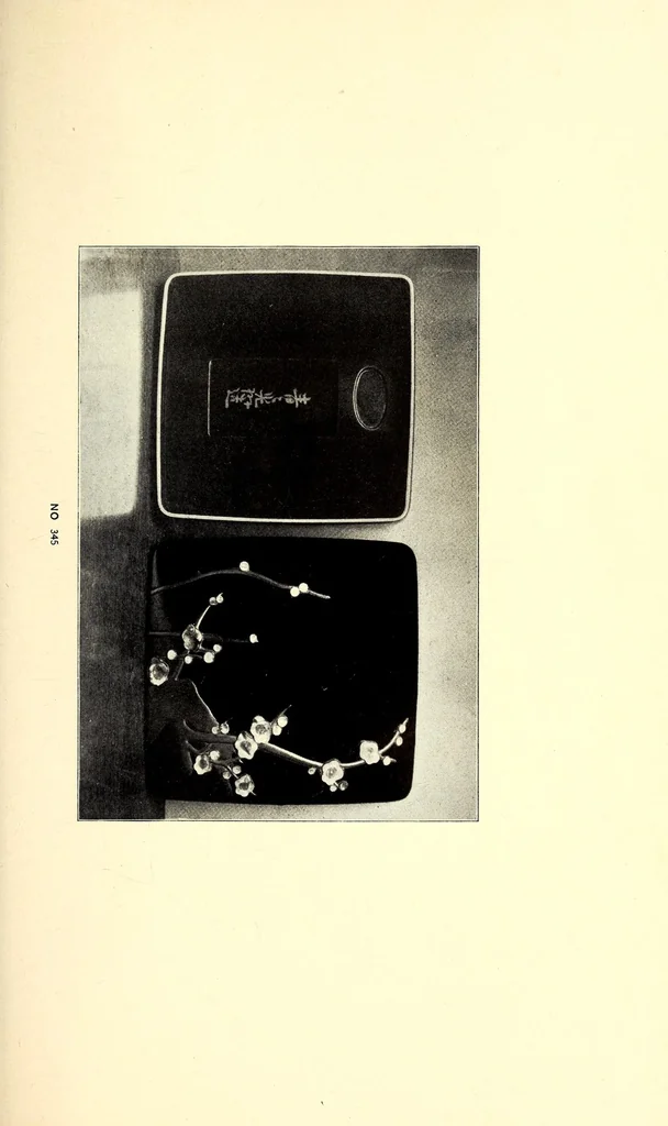 An illustration from Descriptive catalogue of an important keramic collection of Japanese and Chinese pottery, porcelain, bronzes, lacquers, brocade, prints, embroideries, kakemono, screens, ethnological and buddhist objects selected by Mr. Bunkio Matsuki of Kobe, Japan, and Boston, 1898, leaf 69