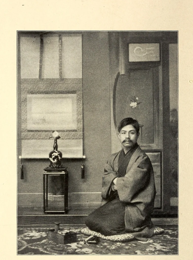 An illustration from Descriptive catalogue of an important keramic collection of Japanese and Chinese pottery, porcelain, bronzes, lacquers, brocade, prints, embroideries, kakemono, screens, ethnological and buddhist objects selected by Mr. Bunkio Matsuki of Kobe, Japan, and Boston, 1898, leaf 8