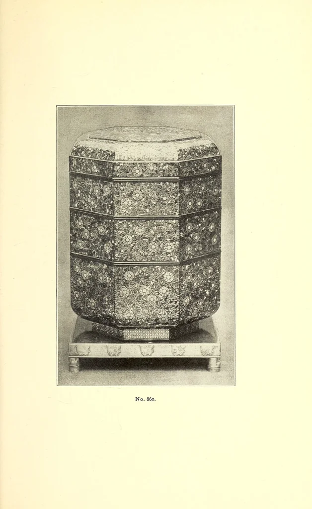 An illustration from Descriptive catalogue of an important collection of Japanese and Chinese pottery, porcelain, bronzes, brocades, prints, embroideries, kakemono, screens, ivories and gold lacquers selected by Mr. Bunkio Matsuki of Kobe, Japan, and Boston, 1898, leaf 145
