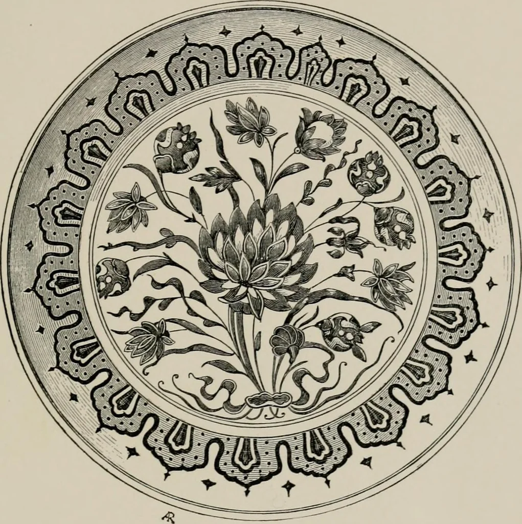 An illustration from A descriptive catalogue of the maiolica, Hispano-Moresco, Persian, Damascus, and Rhodian wares in the South Kensington Museum : with historical notes, marks, & monograms, 1873, leaf 151