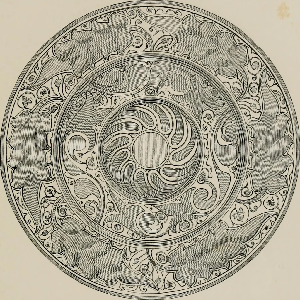 An illustration from A descriptive catalogue of the maiolica, Hispano-Moresco, Persian, Damascus, and Rhodian wares in the South Kensington Museum : with historical notes, marks, & monograms, 1873, leaf 197