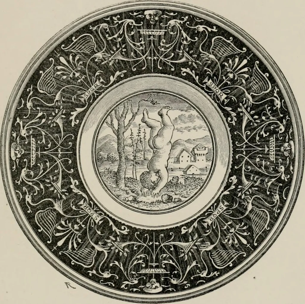 An illustration from A descriptive catalogue of the maiolica, Hispano-Moresco, Persian, Damascus, and Rhodian wares in the South Kensington Museum : with historical notes, marks, & monograms, 1873, leaf 275