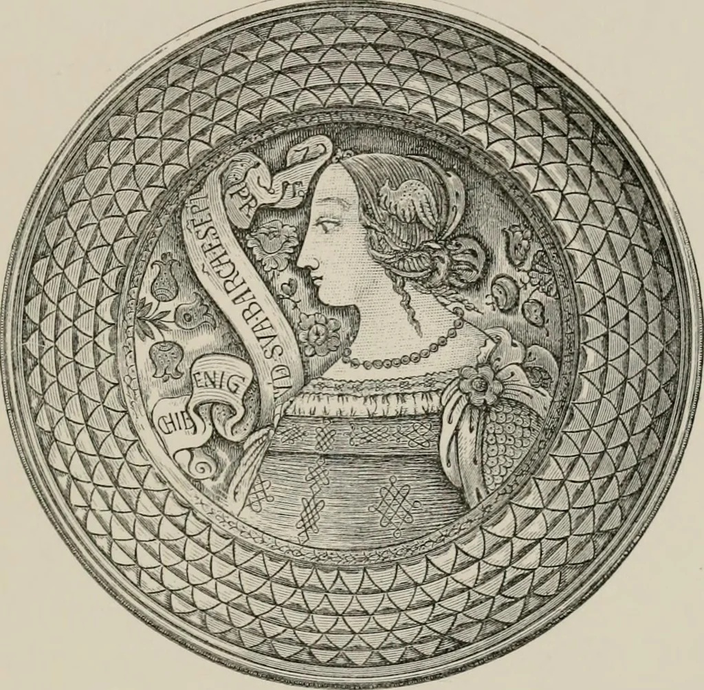 An illustration from A descriptive catalogue of the maiolica, Hispano-Moresco, Persian, Damascus, and Rhodian wares in the South Kensington Museum : with historical notes, marks, & monograms, 1873, leaf 379