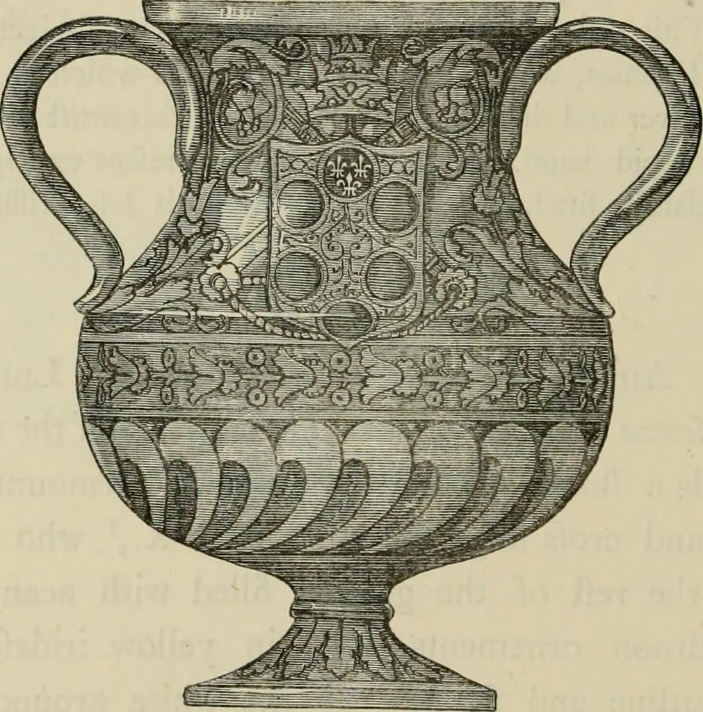 An illustration from A descriptive catalogue of the maiolica, Hispano-Moresco, Persian, Damascus, and Rhodian wares in the South Kensington Museum : with historical notes, marks, & monograms, 1873, leaf 386