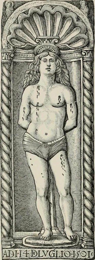 An illustration from A descriptive catalogue of the maiolica, Hispano-Moresco, Persian, Damascus, and Rhodian wares in the South Kensington Museum : with historical notes, marks, & monograms, 1873, leaf 402