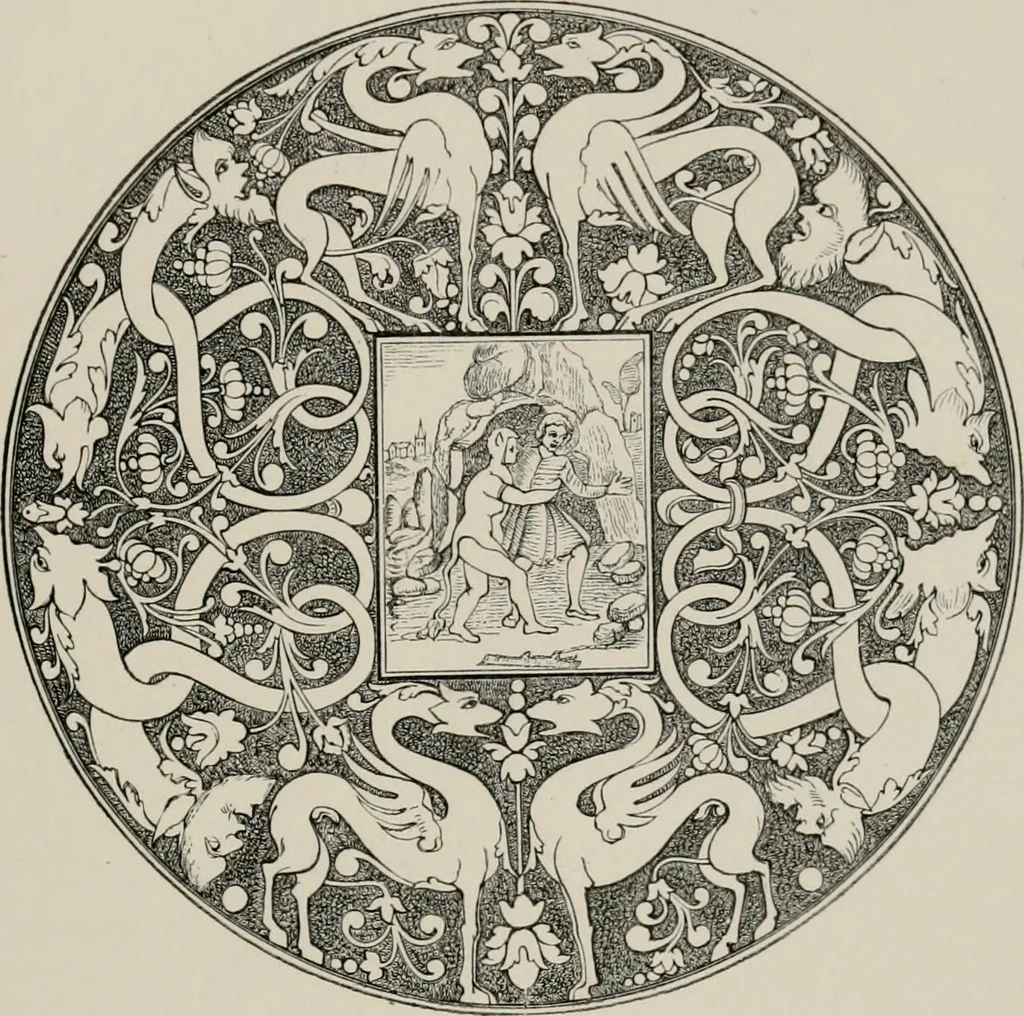 An illustration from A descriptive catalogue of the maiolica, Hispano-Moresco, Persian, Damascus, and Rhodian wares in the South Kensington Museum : with historical notes, marks, & monograms, 1873, leaf 417