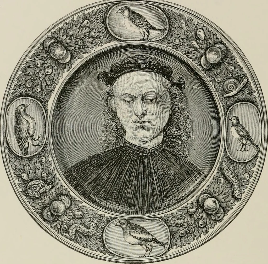 An illustration from A descriptive catalogue of the maiolica, Hispano-Moresco, Persian, Damascus, and Rhodian wares in the South Kensington Museum : with historical notes, marks, & monograms, 1873, leaf 492