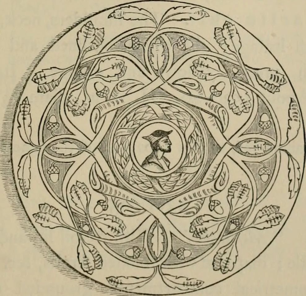 An illustration from A descriptive catalogue of the maiolica, Hispano-Moresco, Persian, Damascus, and Rhodian wares in the South Kensington Museum : with historical notes, marks, & monograms, 1873, leaf 497