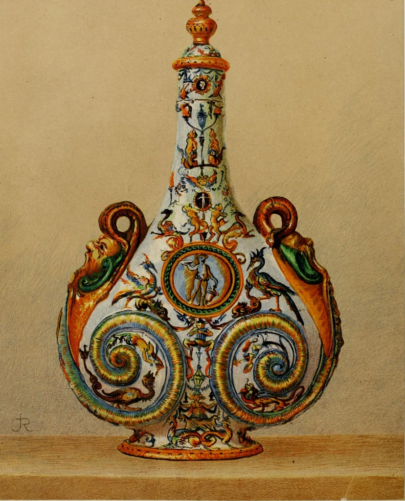 An illustration from A descriptive catalogue of the maiolica, Hispano-Moresco, Persian, Damascus, and Rhodian wares in the South Kensington Museum : with historical notes, marks, & monograms, 1873, leaf 580