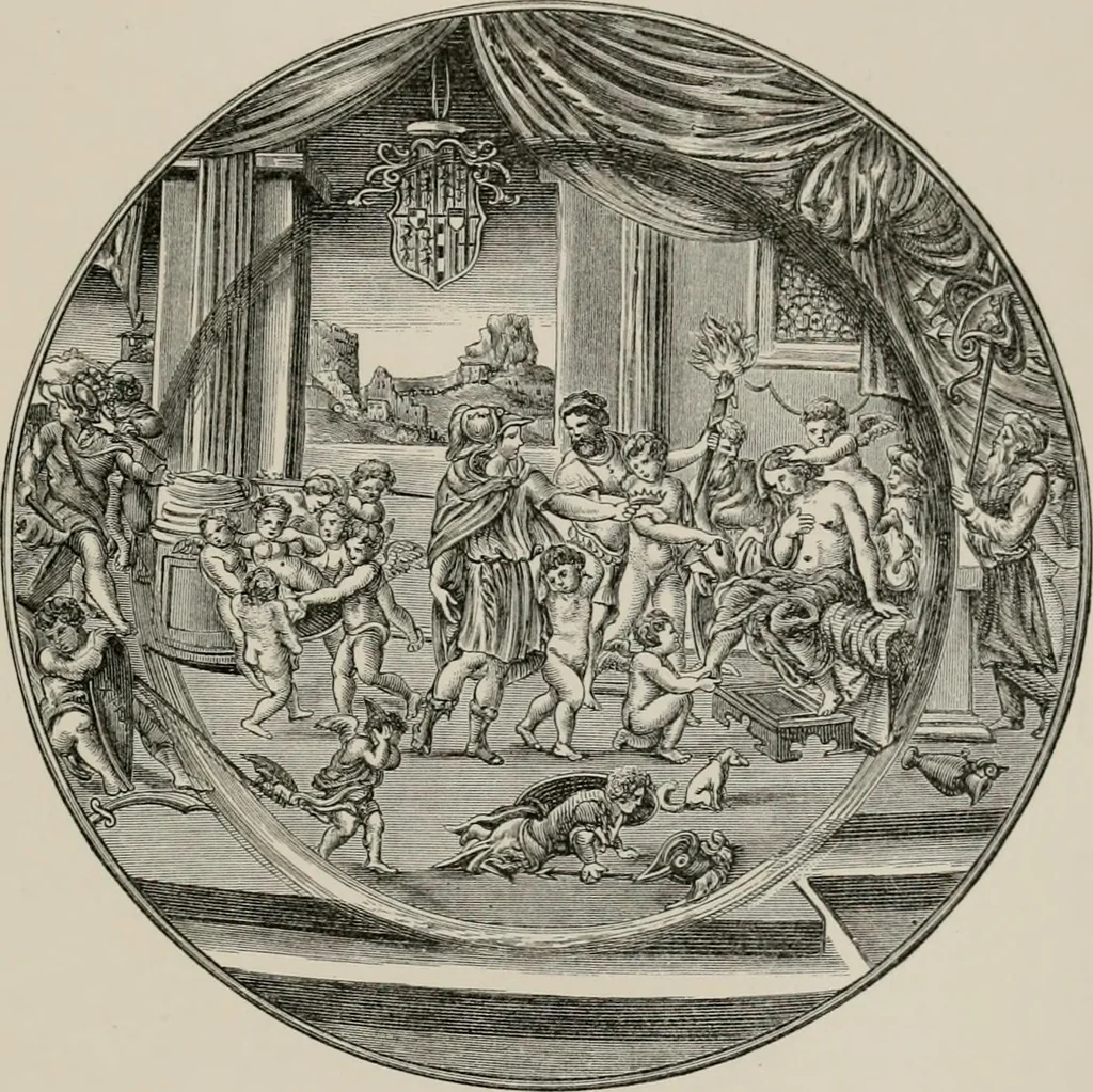 An illustration from A descriptive catalogue of the maiolica, Hispano-Moresco, Persian, Damascus, and Rhodian wares in the South Kensington Museum : with historical notes, marks, & monograms, 1873, leaf 591