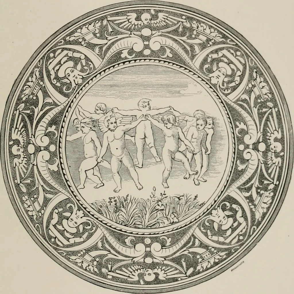 An illustration from A descriptive catalogue of the maiolica, Hispano-Moresco, Persian, Damascus, and Rhodian wares in the South Kensington Museum : with historical notes, marks, & monograms, 1873, leaf 647