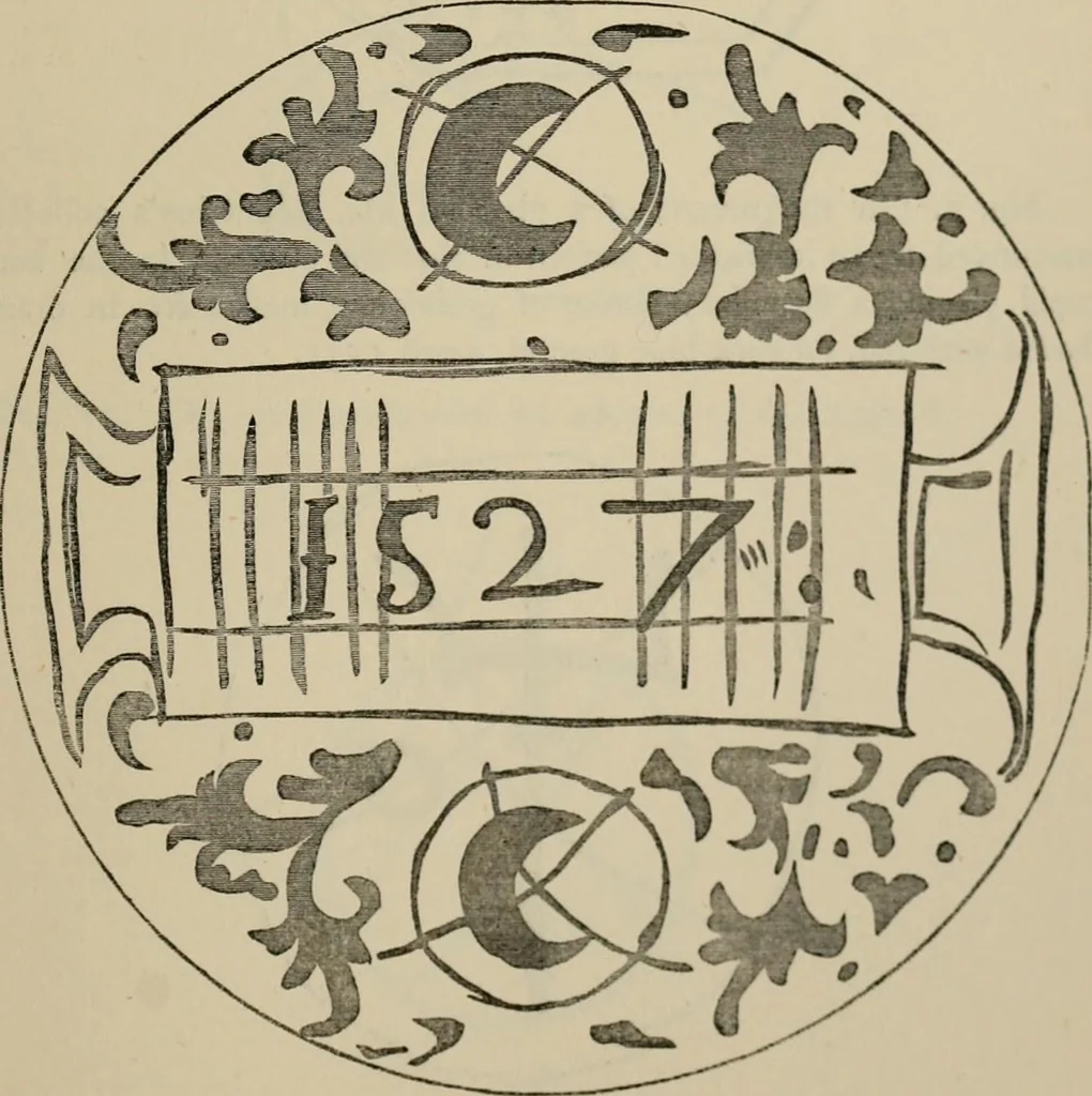 An illustration from A descriptive catalogue of the maiolica, Hispano-Moresco, Persian, Damascus, and Rhodian wares in the South Kensington Museum : with historical notes, marks, & monograms, 1873, leaf 691