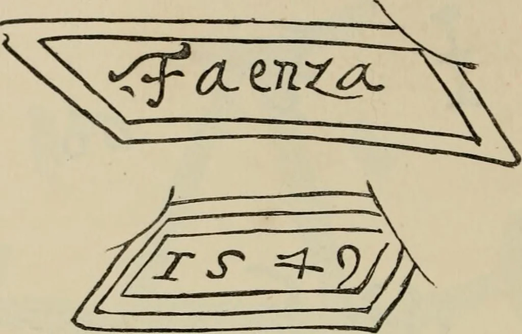 An illustration from A descriptive catalogue of the maiolica, Hispano-Moresco, Persian, Damascus, and Rhodian wares in the South Kensington Museum : with historical notes, marks, & monograms, 1873, leaf 706