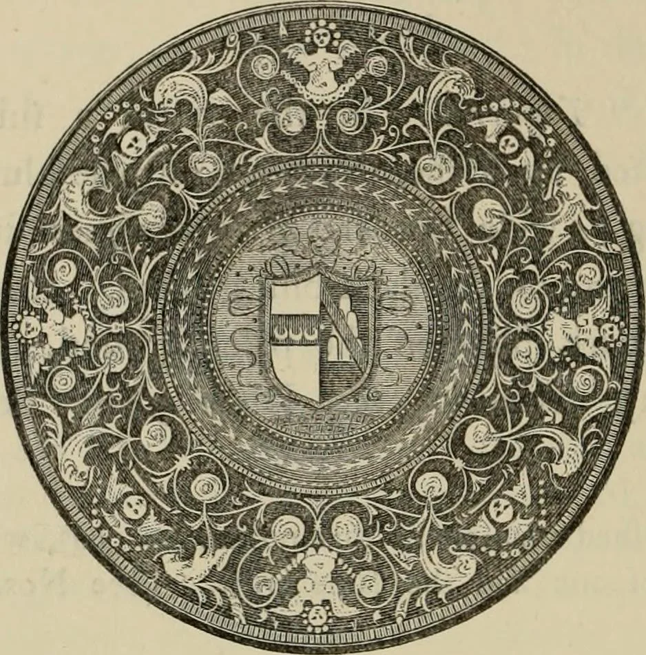 An illustration from A descriptive catalogue of the maiolica, Hispano-Moresco, Persian, Damascus, and Rhodian wares in the South Kensington Museum : with historical notes, marks, & monograms, 1873, leaf 716