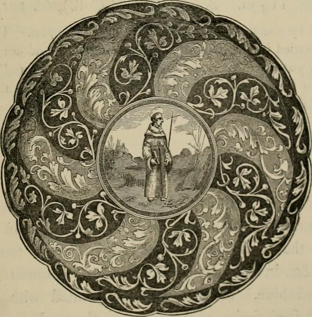 An illustration from A descriptive catalogue of the maiolica, Hispano-Moresco, Persian, Damascus, and Rhodian wares in the South Kensington Museum : with historical notes, marks, & monograms, 1873, leaf 725