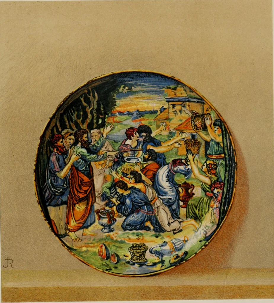 An illustration from A descriptive catalogue of the maiolica, Hispano-Moresco, Persian, Damascus, and Rhodian wares in the South Kensington Museum : with historical notes, marks, & monograms, 1873, leaf 739