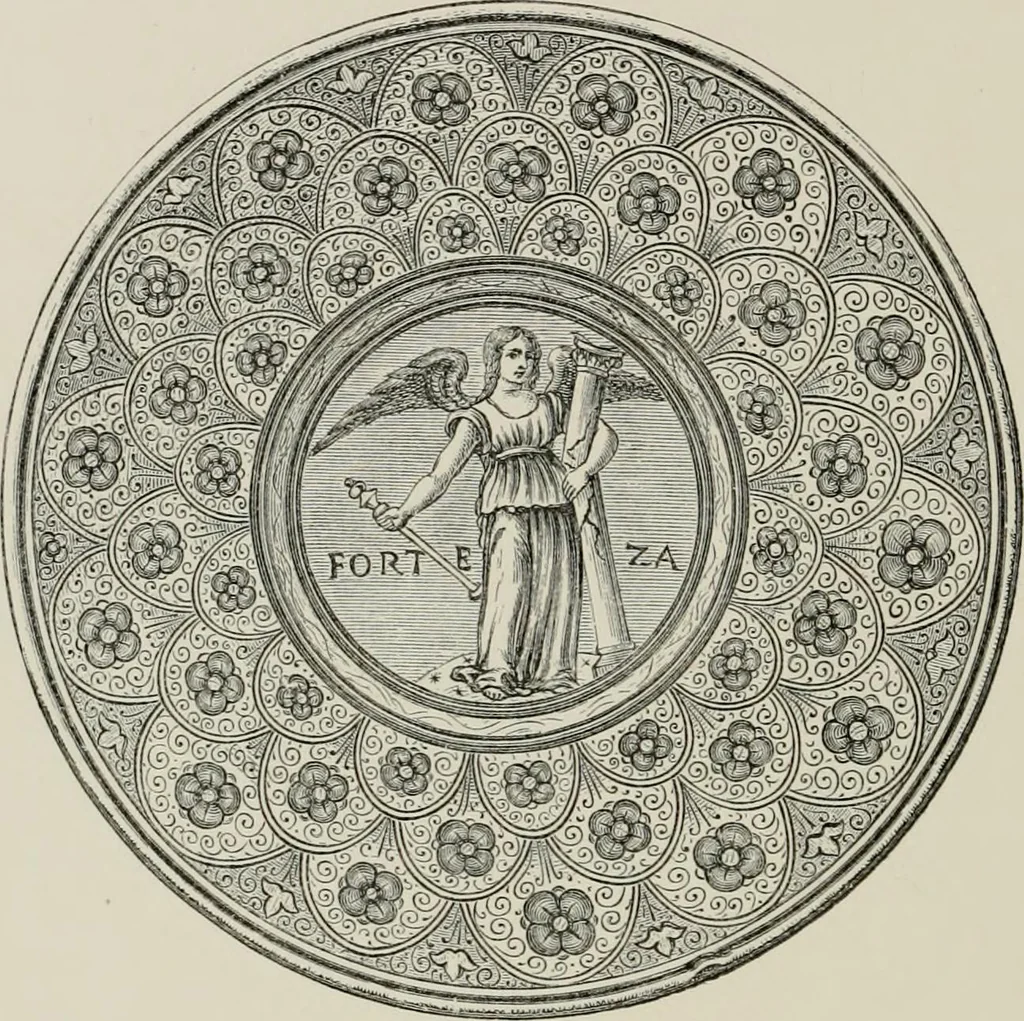 An illustration from A descriptive catalogue of the maiolica, Hispano-Moresco, Persian, Damascus, and Rhodian wares in the South Kensington Museum : with historical notes, marks, & monograms, 1873, leaf 760