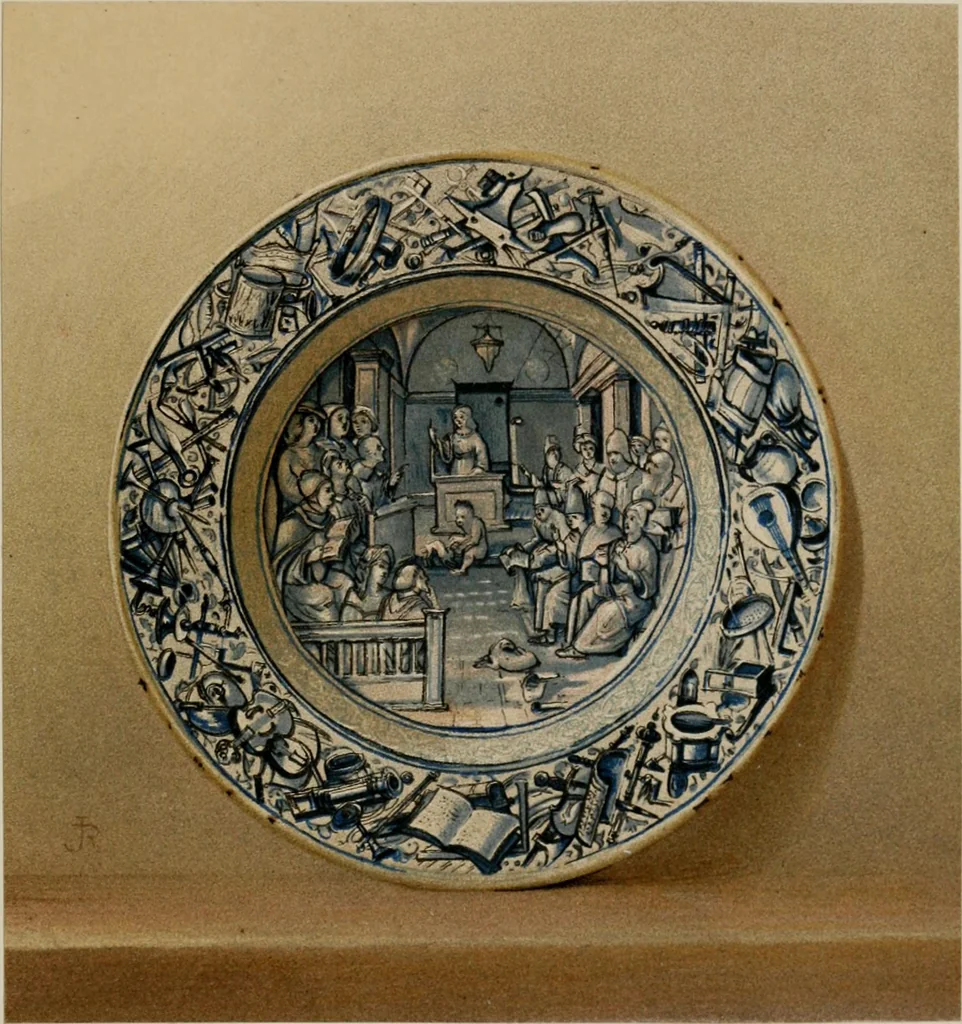 An illustration from A descriptive catalogue of the maiolica, Hispano-Moresco, Persian, Damascus, and Rhodian wares in the South Kensington Museum : with historical notes, marks, & monograms, 1873, leaf 763