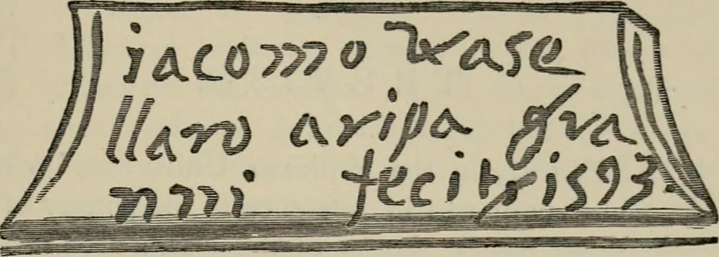 An illustration from A descriptive catalogue of the maiolica, Hispano-Moresco, Persian, Damascus, and Rhodian wares in the South Kensington Museum : with historical notes, marks, & monograms, 1873, leaf 817