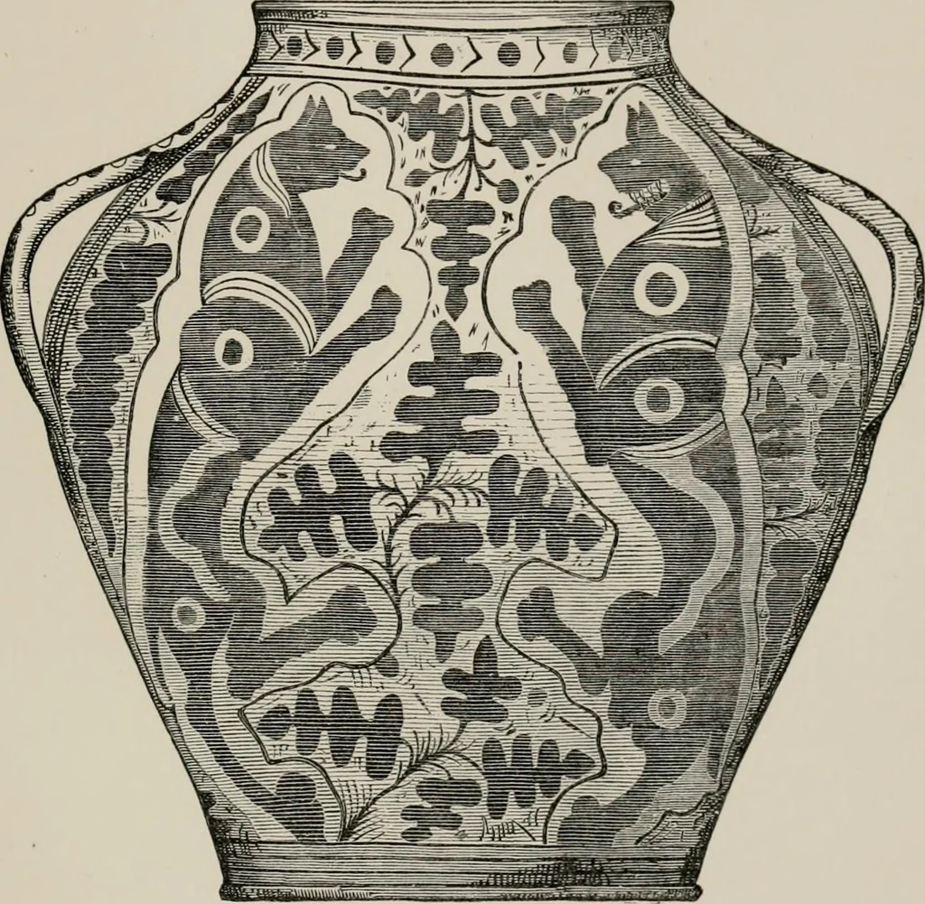 An illustration from A descriptive catalogue of the maiolica, Hispano-Moresco, Persian, Damascus, and Rhodian wares in the South Kensington Museum : with historical notes, marks, & monograms, 1873, leaf 855