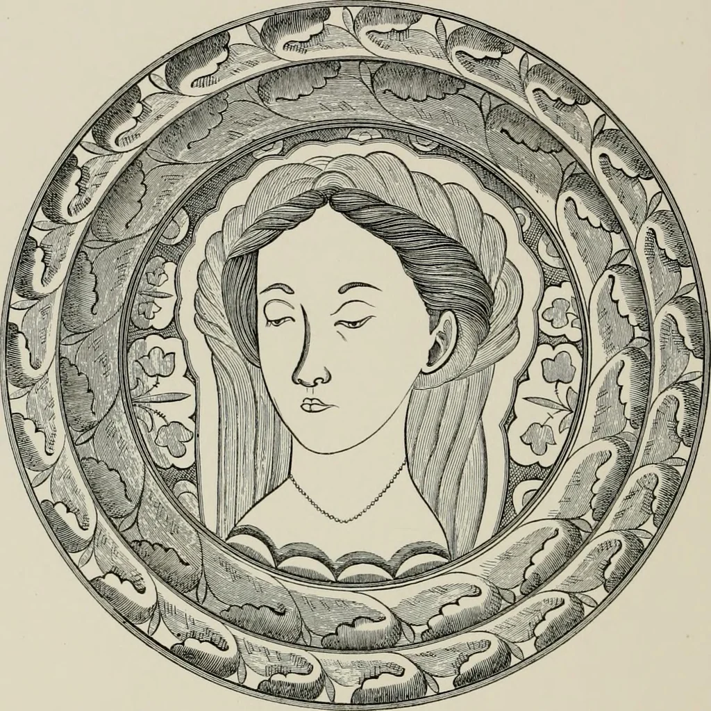 An illustration from A descriptive catalogue of the maiolica, Hispano-Moresco, Persian, Damascus, and Rhodian wares in the South Kensington Museum : with historical notes, marks, & monograms, 1873, leaf 858