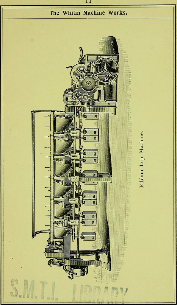 An illustration from Descriptive catalogue with directions for setting, care and use of combing machinery manufactured by the Whitin Machine Works : manufacturers of cotton machinery, Whitinsville, Mass., U.S.A, 1902, leaf 14