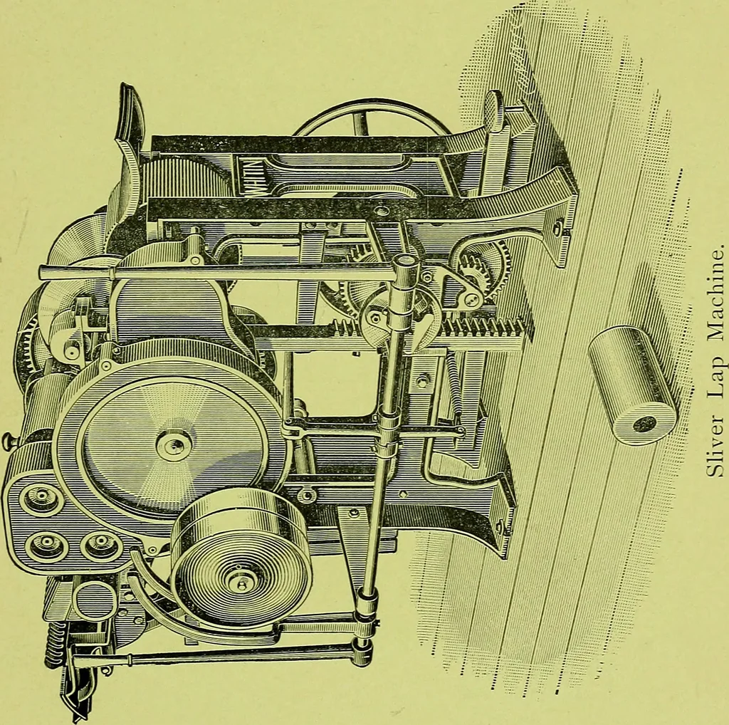 An illustration from Descriptive catalogue with directions for setting, care and use of combing machinery manufactured by the Whitin Machine Works : manufacturers of cotton machinery, Whitinsville, Mass., U.S.A, 1902, leaf 8