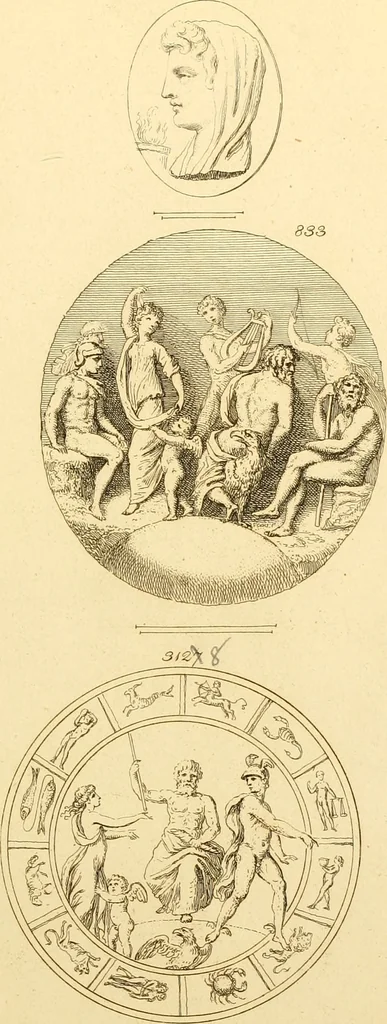 An illustration from A descriptive catalogue of a general collection of ancient and modern engraved gems, cameos as well as intaglios : taken from the most celebrated cabinets in Europe ; and cast in coloured pastes, white enamel, and sulphur, 1791, leaf 418