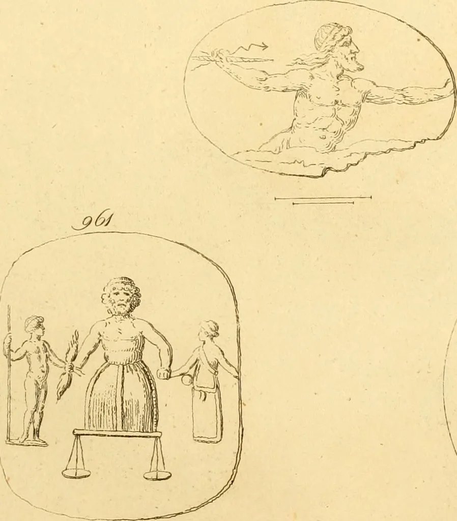 An illustration from A descriptive catalogue of a general collection of ancient and modern engraved gems, cameos as well as intaglios : taken from the most celebrated cabinets in Europe ; and cast in coloured pastes, white enamel, and sulphur, 1791, leaf 420