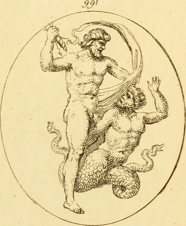 An illustration from A descriptive catalogue of a general collection of ancient and modern engraved gems, cameos as well as intaglios : taken from the most celebrated cabinets in Europe ; and cast in coloured pastes, white enamel, and sulphur, 1791, leaf 424