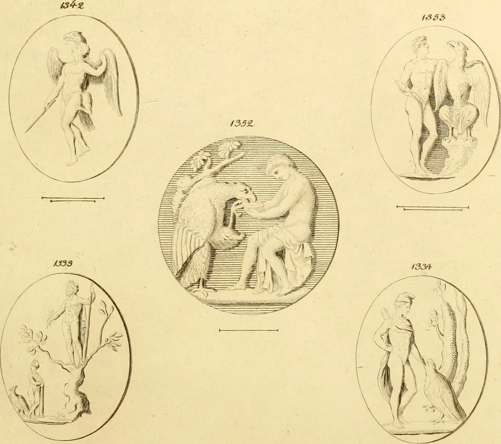 An illustration from A descriptive catalogue of a general collection of ancient and modern engraved gems, cameos as well as intaglios : taken from the most celebrated cabinets in Europe ; and cast in coloured pastes, white enamel, and sulphur, 1791, leaf 430