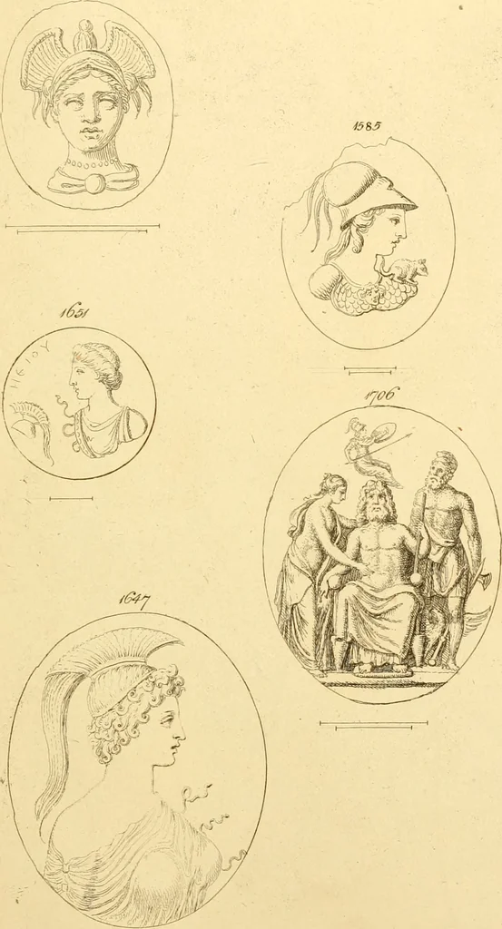 An illustration from A descriptive catalogue of a general collection of ancient and modern engraved gems, cameos as well as intaglios : taken from the most celebrated cabinets in Europe ; and cast in coloured pastes, white enamel, and sulphur, 1791, leaf 434