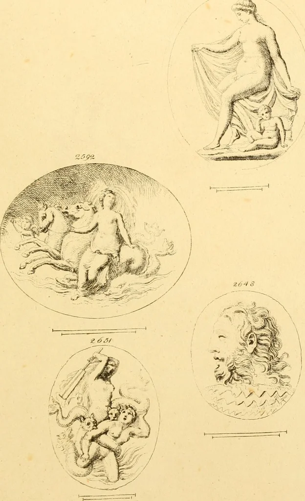 An illustration from A descriptive catalogue of a general collection of ancient and modern engraved gems, cameos as well as intaglios : taken from the most celebrated cabinets in Europe ; and cast in coloured pastes, white enamel, and sulphur, 1791, leaf 446