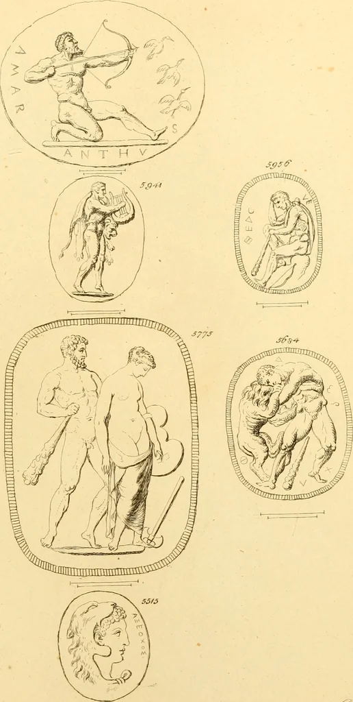 An illustration from A descriptive catalogue of a general collection of ancient and modern engraved gems, cameos as well as intaglios : taken from the most celebrated cabinets in Europe ; and cast in coloured pastes, white enamel, and sulphur, 1791, leaf 464