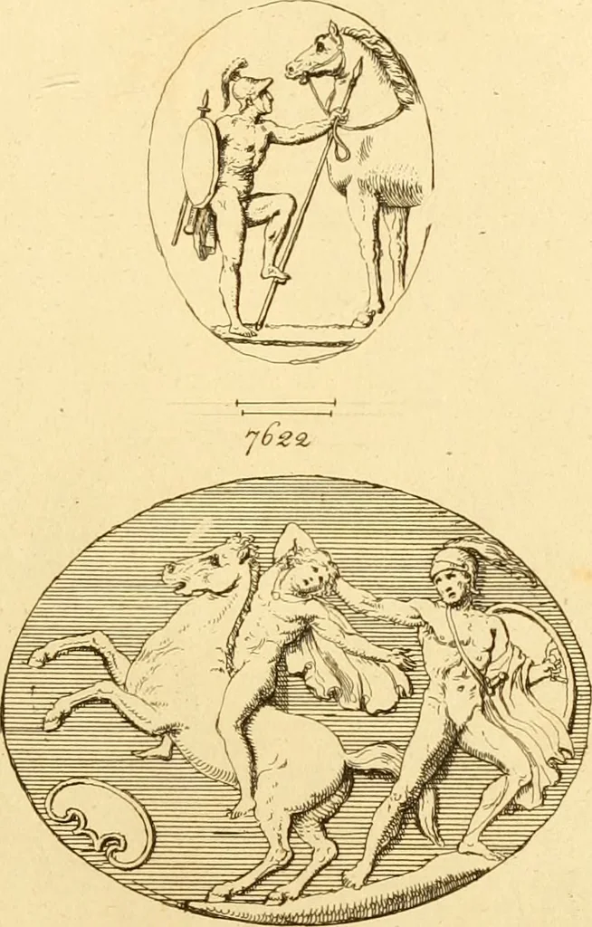 An illustration from A descriptive catalogue of a general collection of ancient and modern engraved gems, cameos as well as intaglios : taken from the most celebrated cabinets in Europe ; and cast in coloured pastes, white enamel, and sulphur, 1791, leaf 472