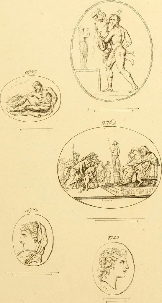 An illustration from A descriptive catalogue of a general collection of ancient and modern engraved gems, cameos as well as intaglios : taken from the most celebrated cabinets in Europe ; and cast in coloured pastes, white enamel, and sulphur, 1791, leaf 490