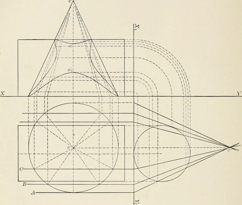 An illustration from Descriptive geometry for students in engineering science and architecture; a carefully graded course of instruction, 1915, leaf 115