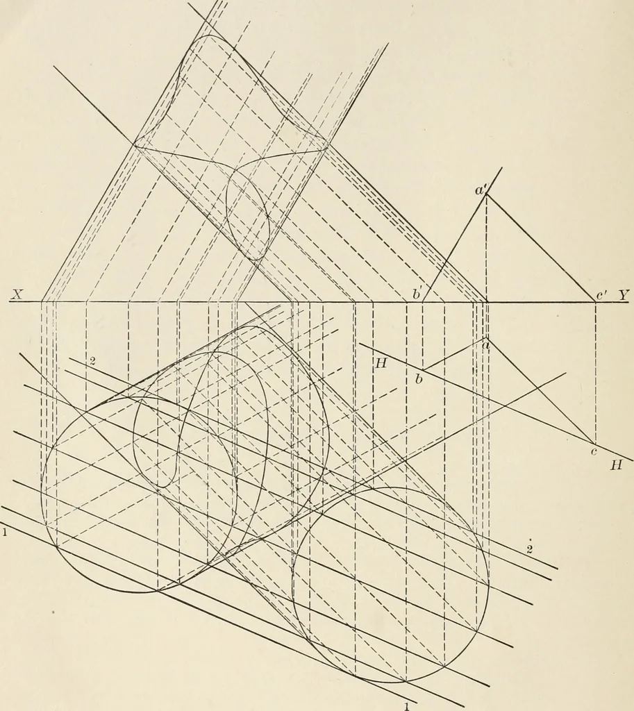 An illustration from Descriptive geometry for students in engineering science and architecture; a carefully graded course of instruction, 1915, leaf 117