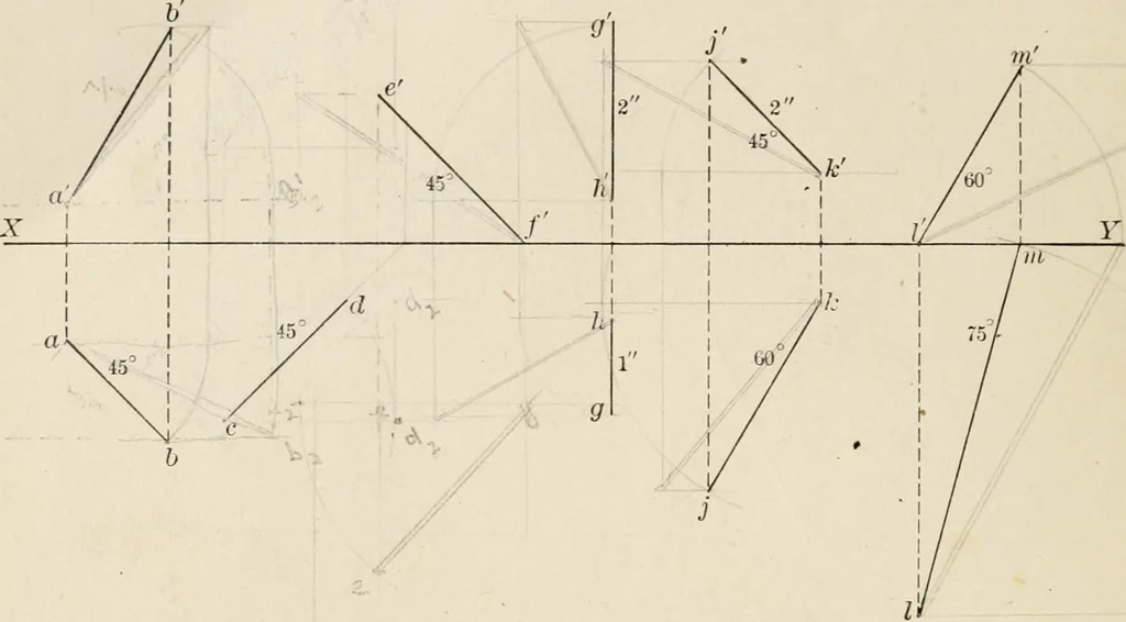 An illustration from Descriptive geometry for students in engineering science and architecture; a carefully graded course of instruction, 1915, leaf 17