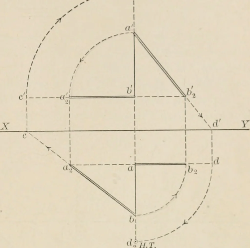 An illustration from Descriptive geometry for students in engineering science and architecture; a carefully graded course of instruction, 1915, leaf 28