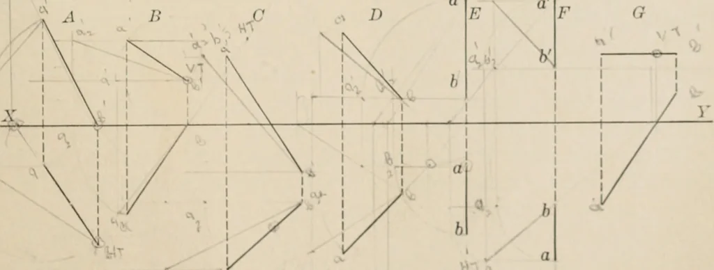 An illustration from Descriptive geometry for students in engineering science and architecture; a carefully graded course of instruction, 1915, leaf 28