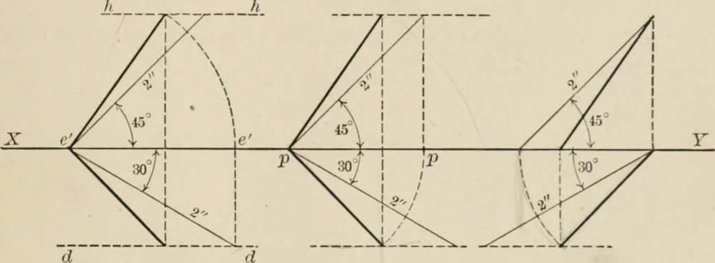 An illustration from Descriptive geometry for students in engineering science and architecture; a carefully graded course of instruction, 1915, leaf 36