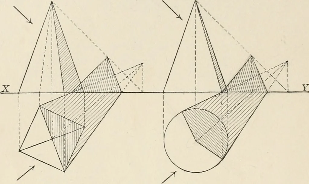 An illustration from Descriptive geometry for students in engineering science and architecture; a carefully graded course of instruction, 1915, leaf 45