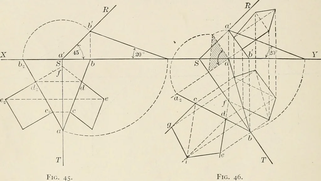 An illustration from Descriptive geometry for students in engineering science and architecture; a carefully graded course of instruction, 1915, leaf 51
