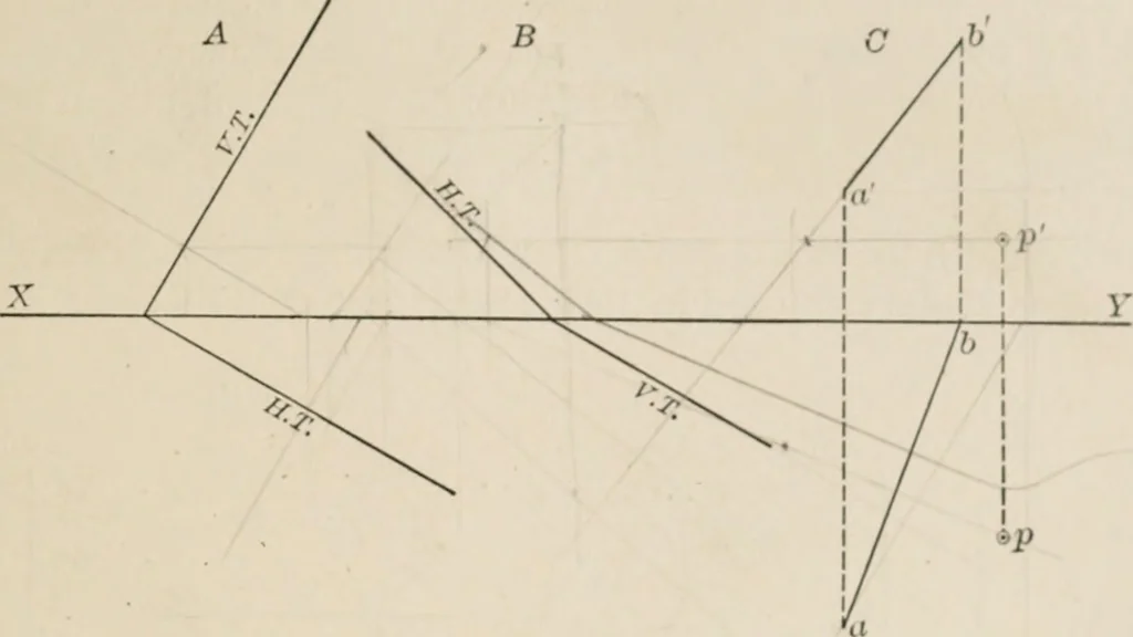 An illustration from Descriptive geometry for students in engineering science and architecture; a carefully graded course of instruction, 1915, leaf 64