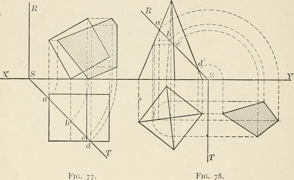 An illustration from Descriptive geometry for students in engineering science and architecture; a carefully graded course of instruction, 1915, leaf 85