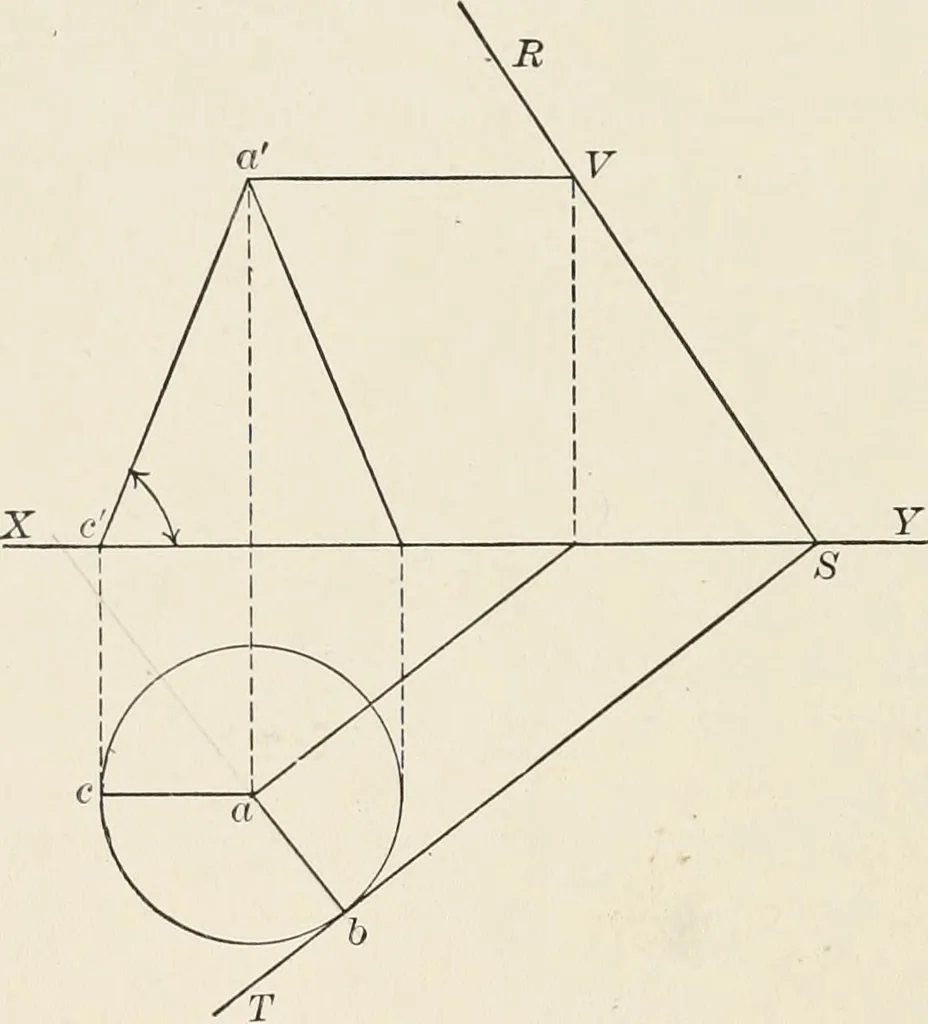 An illustration from Descriptive geometry for students in engineering science and architecture; a carefully graded course of instruction, 1915, leaf 91