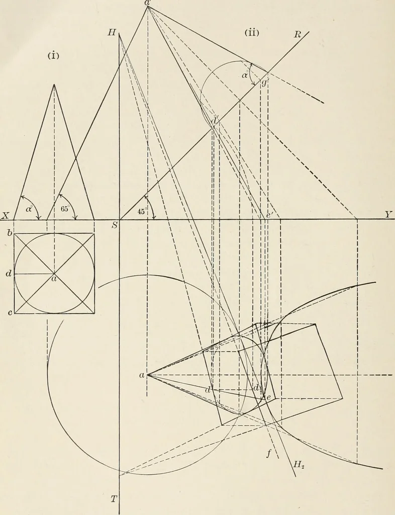 An illustration from Descriptive geometry for students in engineering science and architecture; a carefully graded course of instruction, 1915, leaf 99